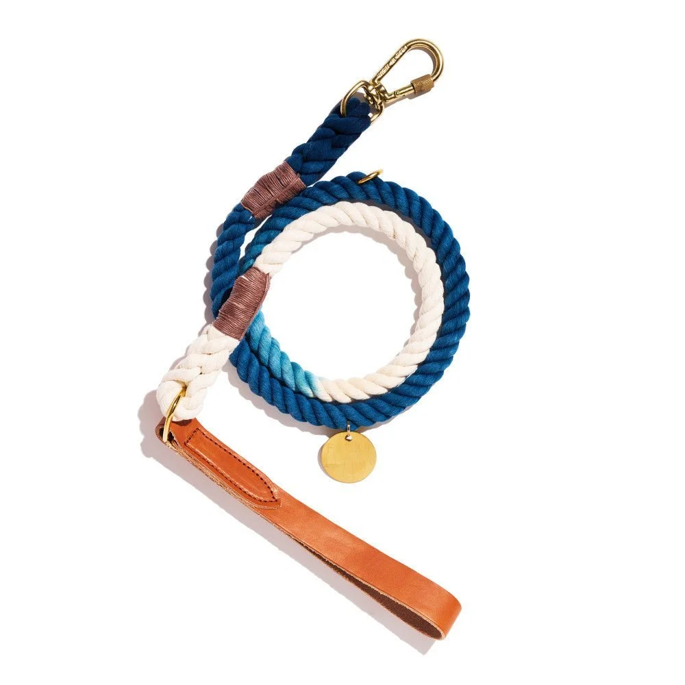 New! Hand Dyed Indigo Leash | Tan Leather Handle by Found My Animal