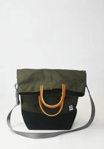 Upright tote – Army body/black bottom/grey strap by Chester Wallace