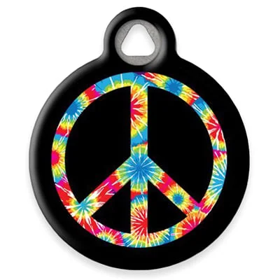 Tie Dye Peace Sign Pet ID Tag by Dog Tag Art by Lupine Pet