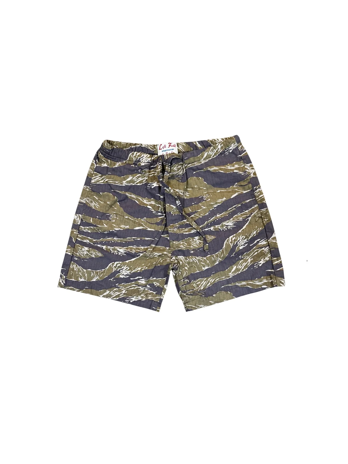 Japanese Dark Mulberry Tiger Stripe/ Leopard print drawstring shorts by Left Field NYC