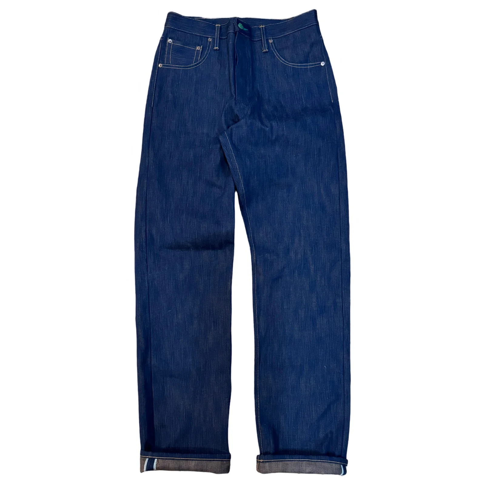 Smokestack 17 oz Awa Shoai natural hank dyed Indigo/Kakishibu weft Tokushima slub jeans by Left Field NYC