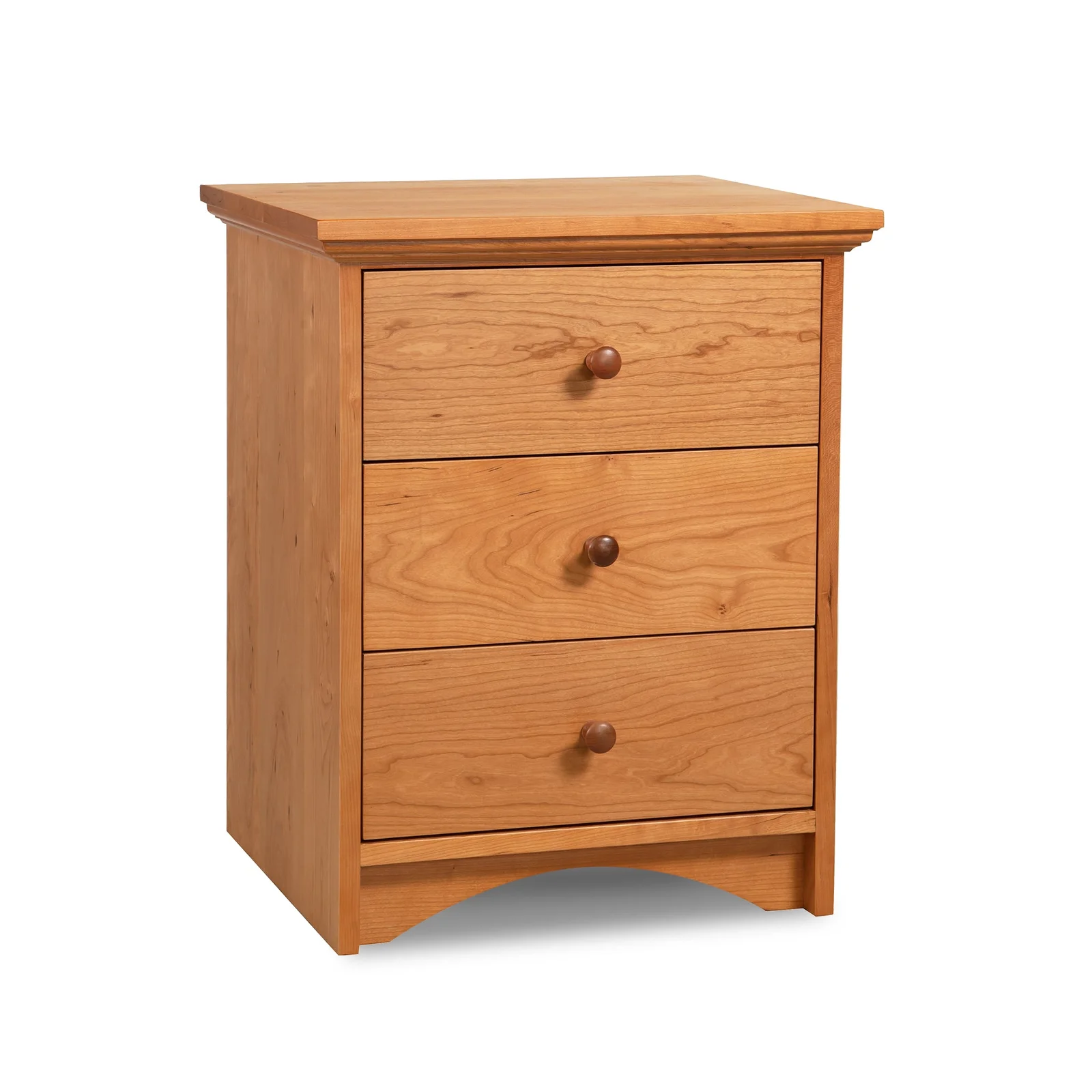 New England Shaker 3-Drawer Nightstand with Arched Base by Vermont Woods Studios