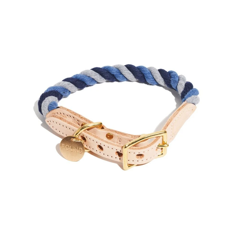 Gray, Blue, Navy Up-Cycled Rope Cat & Dog Collar by Found My Animal