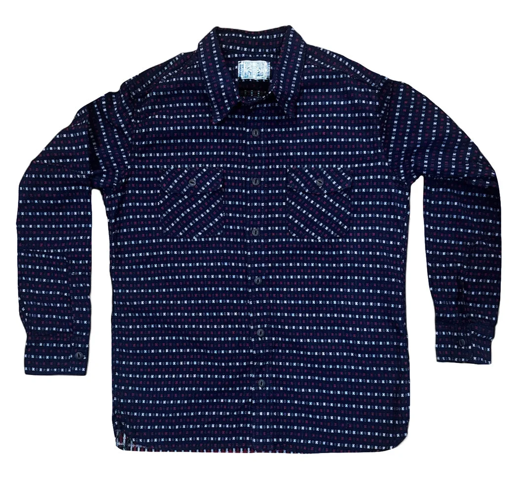 Hanten red & white jacquard check Indigo Farmer Cloth Work Shirt by Left Field NYC
