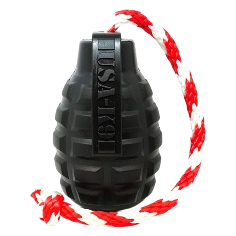 USA-K9 Magnum Grenade - Black Magnum Rubber Chew Toy for Extreme Chewers | USA Made by SodaPup