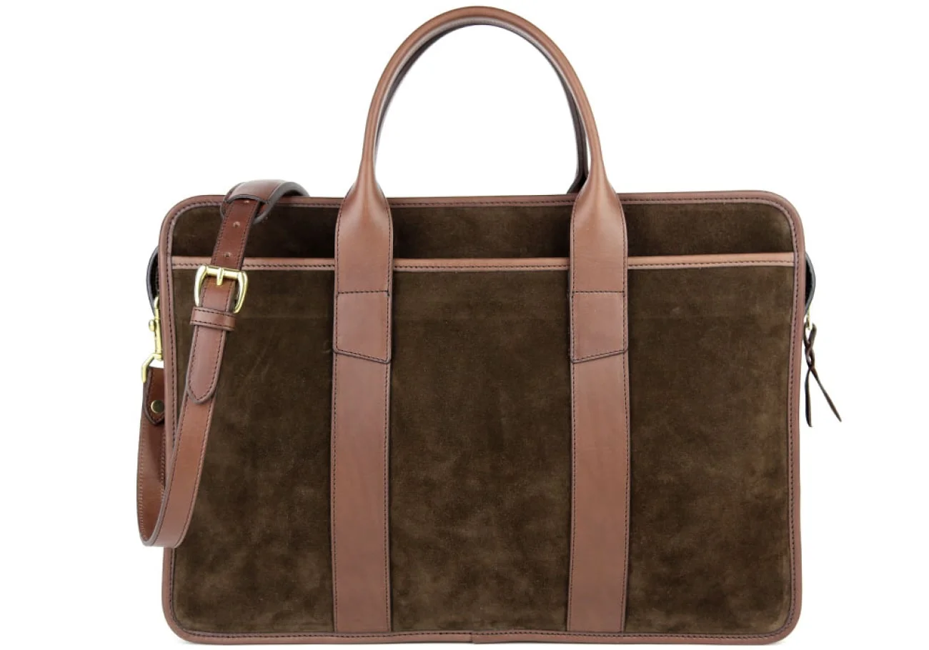 Suede Bound Edge Zip-top Briefcase by Frank Clegg Leatherworks