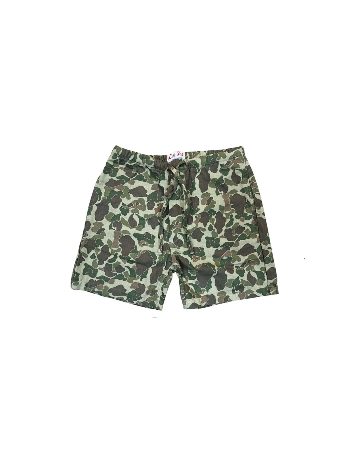 Green Japanese "Frogskin" Double sided Camo drawstring shorts by Left Field NYC