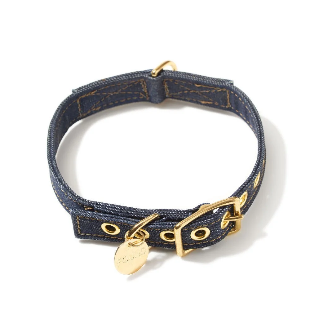 Dark Denim Cotton Canvas Cat & Dog Collar by Found My Animal