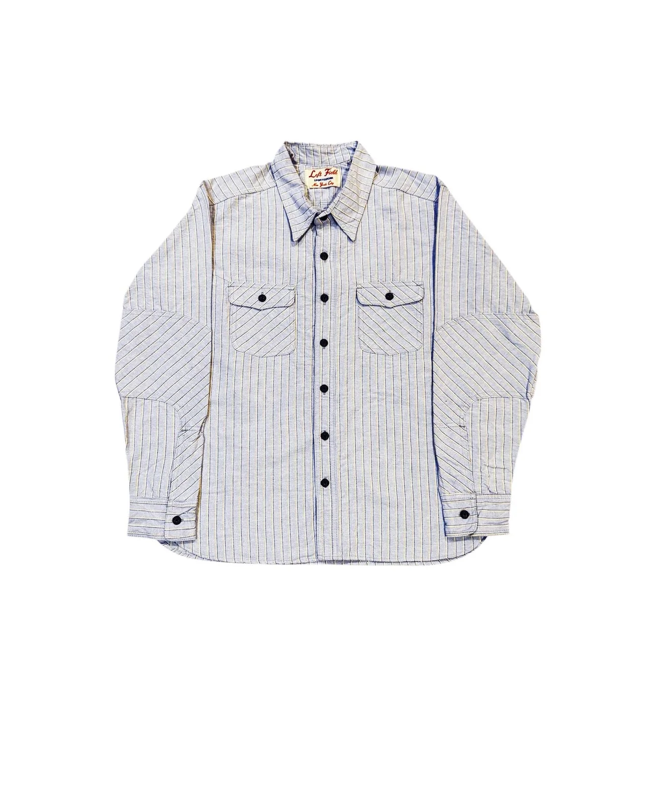 Japanese Blue with yellow/blue/white Stripe 100% Cotton Dustbowl Work Shirt by Left Field NYC
