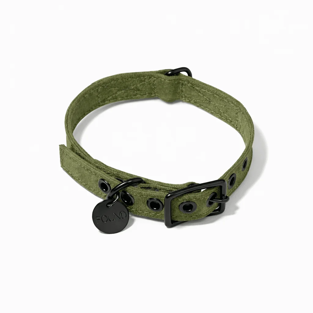 Olive Waxed Cotton Canvas Cat & Dog Collar – Matte Black Hardware by Found My Animal