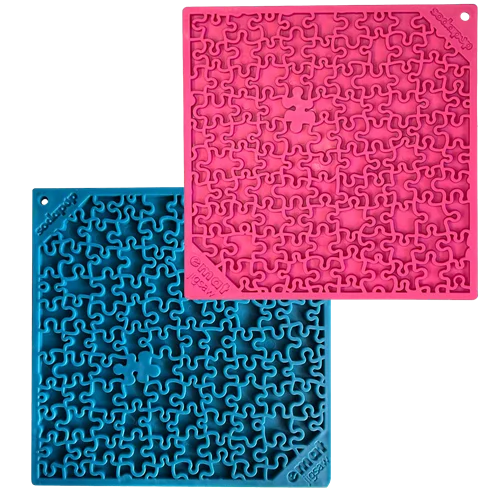 Blue & Pink Jigsaw Dog Lick Mat Bundle | 2-Pack Large Puzzle eMat | SodaPup by SodaPup