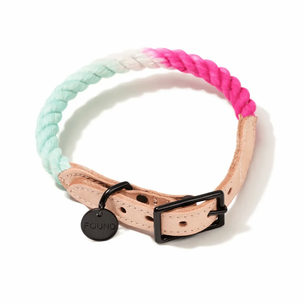 California Cotton Rope & Leather Cat & Dog Collar – Matte Black Hardware by Found My Animal