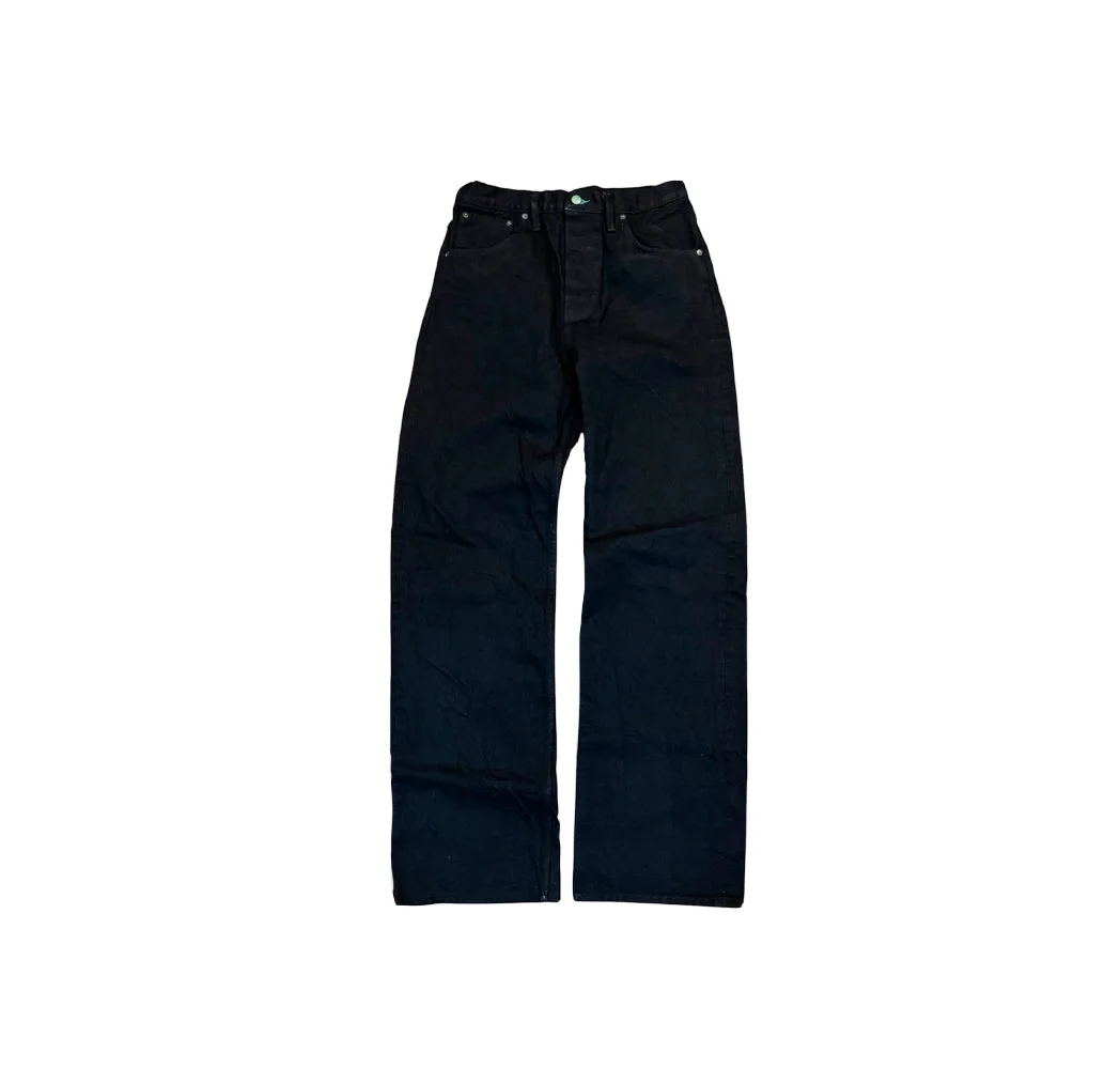 El Ranchero buckle back 18 oz Sulphur black/black Japanese Kibata(loomstate) denim by Left Field NYC