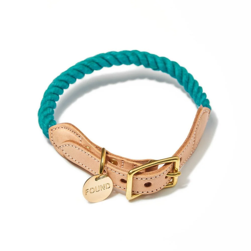 Teal Up-Cycled Rope Cat & Dog Collar by Found My Animal