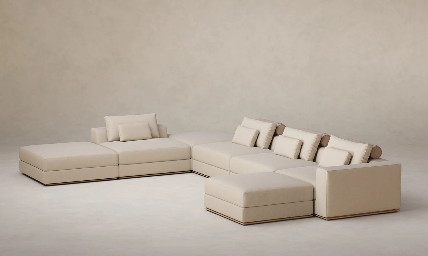 The Nicola Modular Sectional - Mixed Materials Heritage Belgian Linen Husk with Nubuck Leather Fawn by Maiden Home