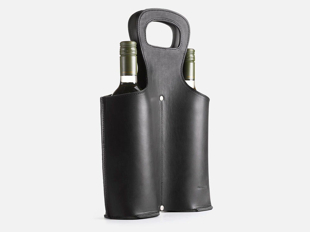 No. 566 Double Leather Wine Tote, Black by Billykirk
