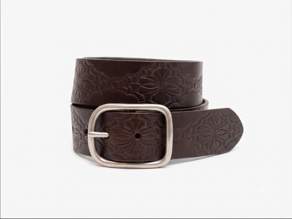 No. 288 Western Debossed Center Bar Belt, Dark Brown by Billykirk