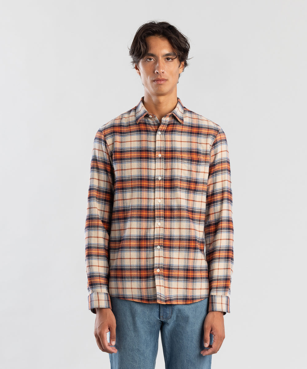 Flannel 160 Beige Plaid Men's Shirt by Todd Shelton
