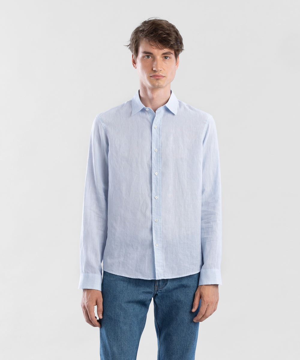 Linen 120 Light Blue Men's Shirt by Todd Shelton