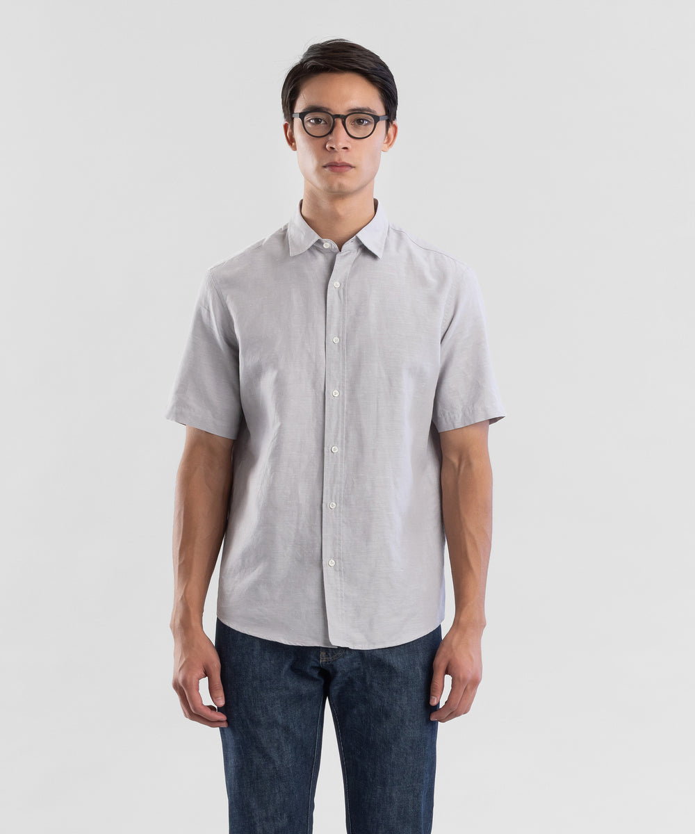 Hemp 130 Light Grey Men's Short Sleeve Button-up Shirt by Todd Shelton