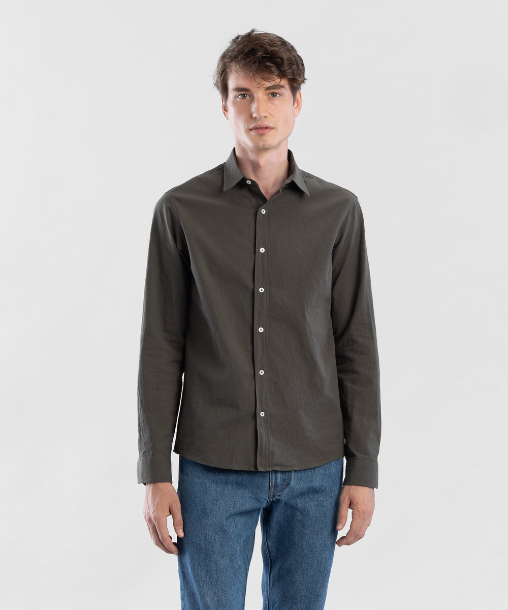 Go West Olive Men's Chambray Shirt by Todd Shelton