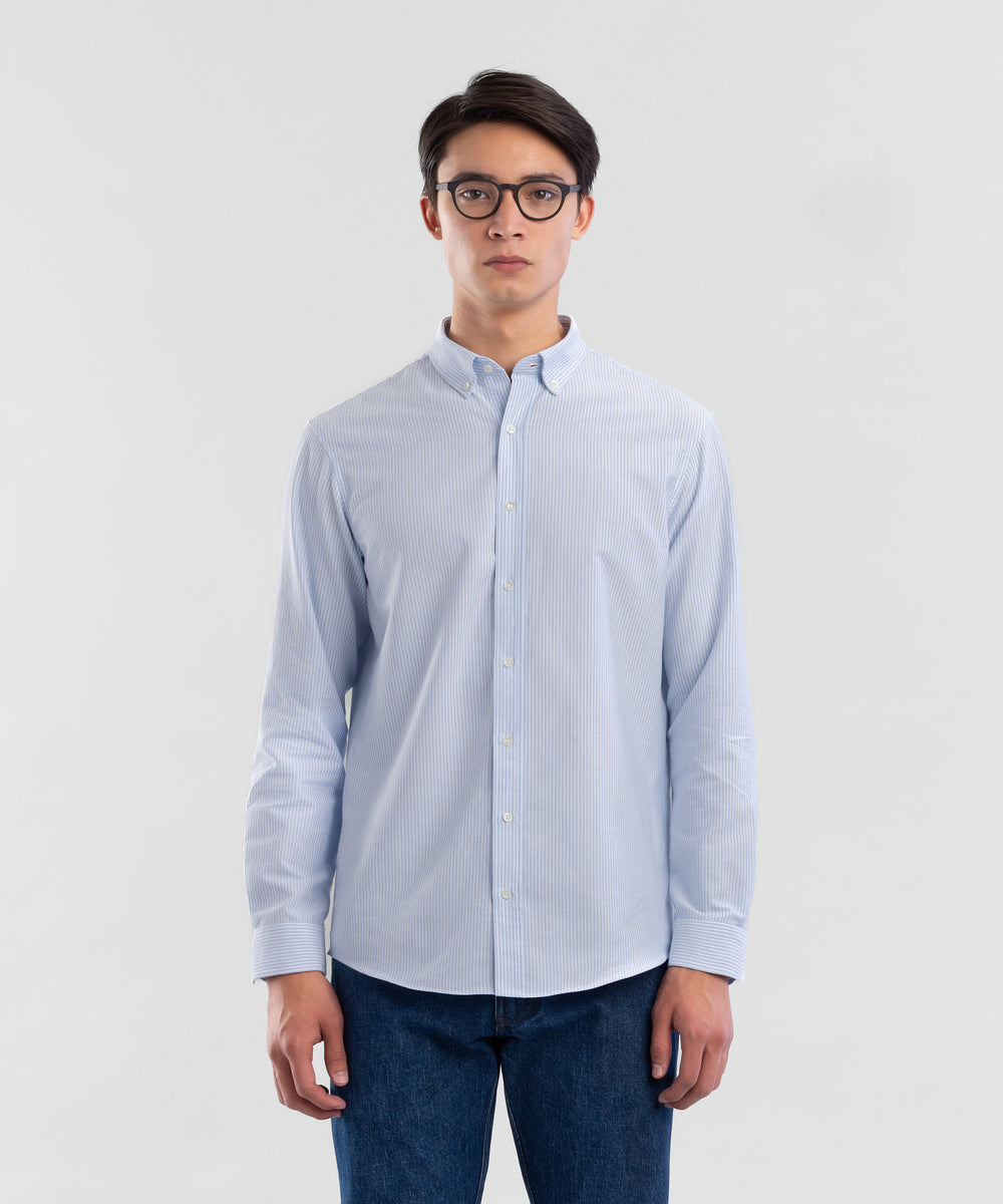 Oxford 150 Blue Stripe Men's Shirt by Todd Shelton
