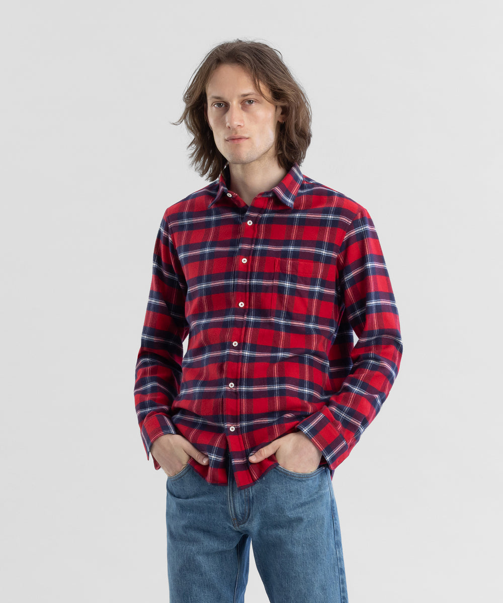 Flannel 160 Red Plaid Men's Shirt by Todd Shelton