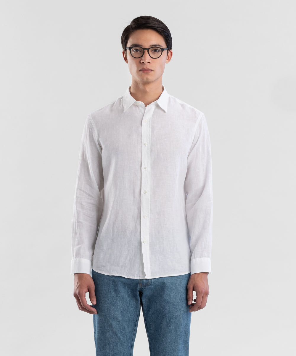 Linen 120 White Men's Shirt by Todd Shelton