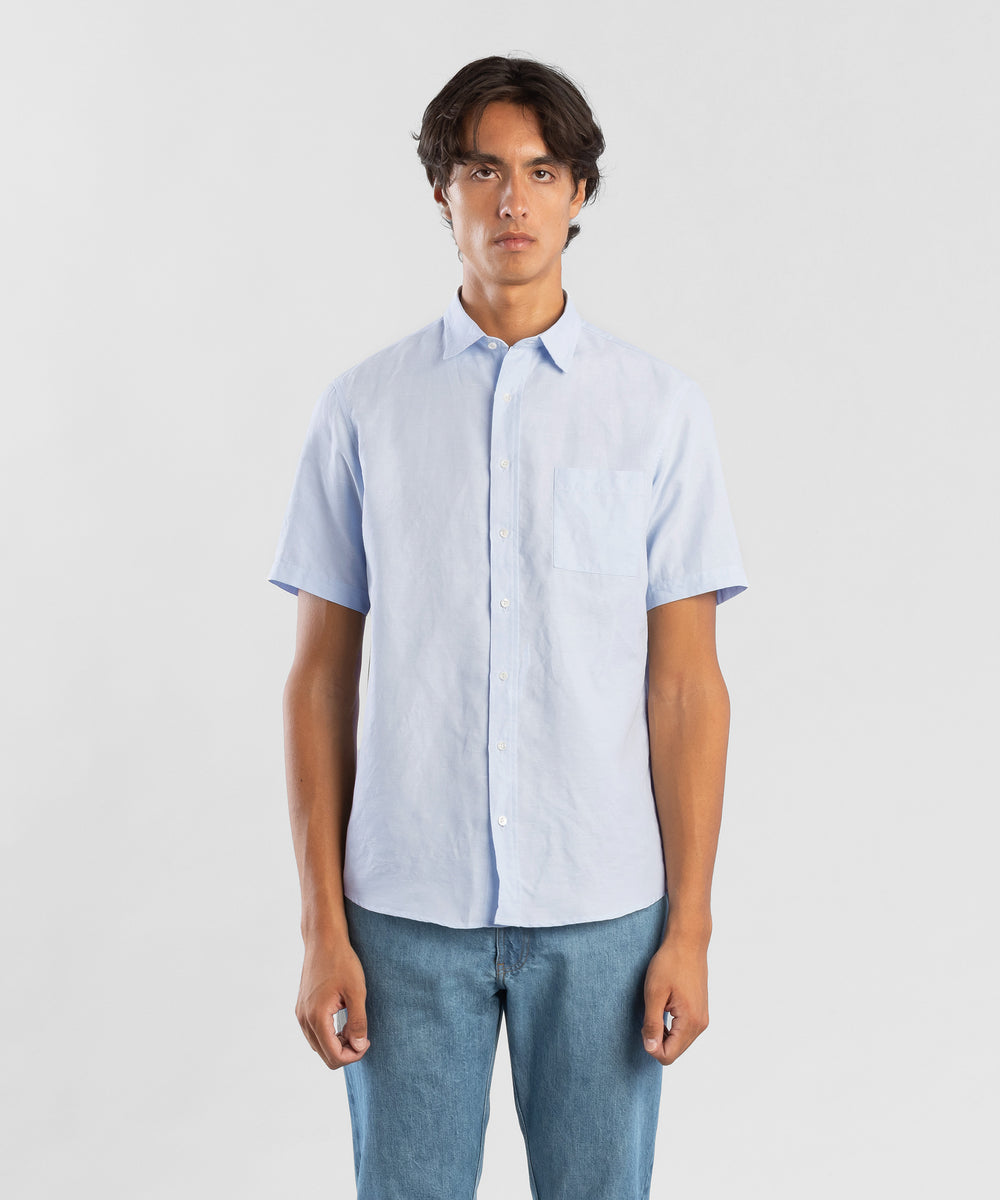Hemp 130 Light Blue Men's Short Sleeve Button-up Shirt by Todd Shelton