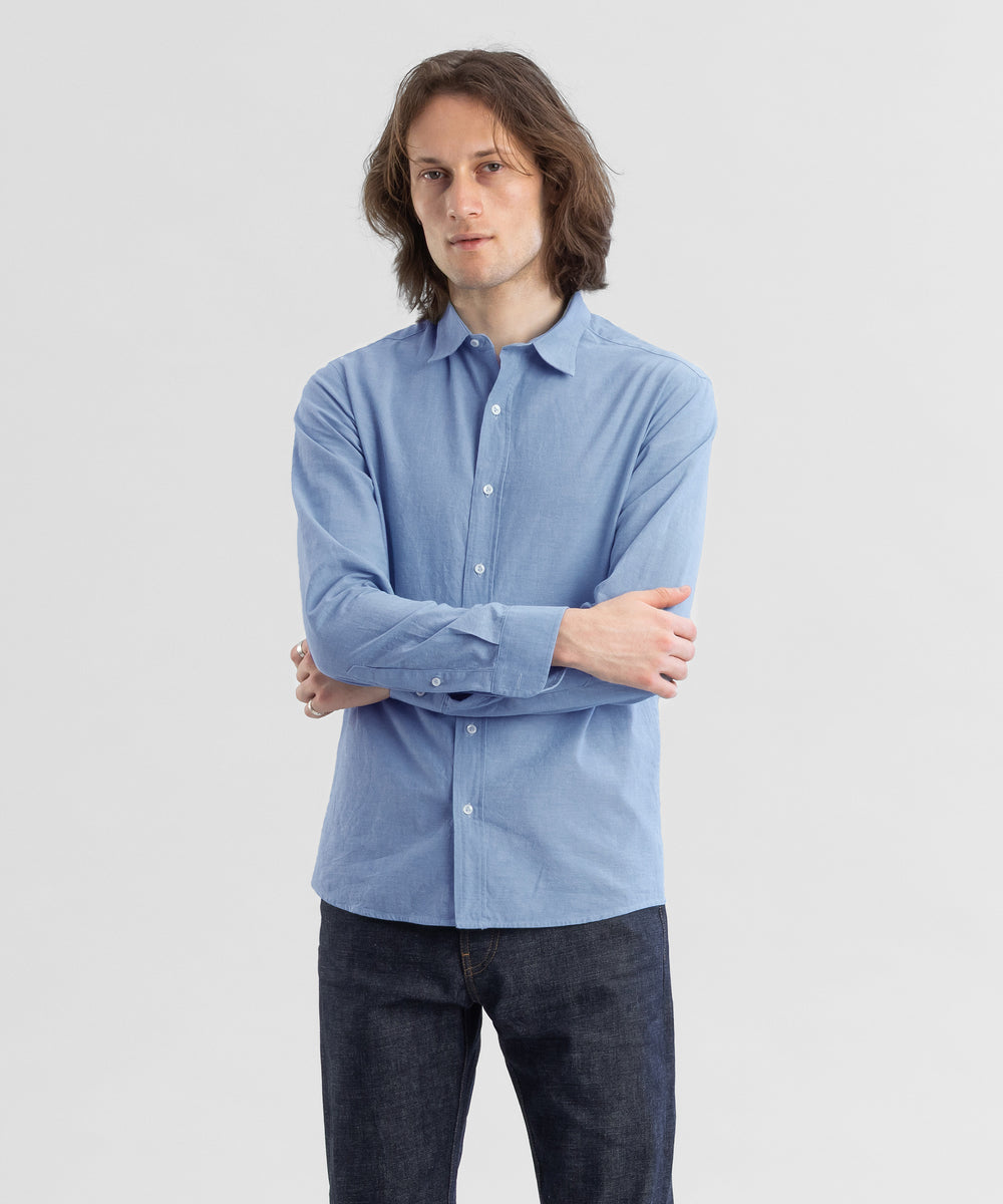 Go West Western Blue Men's Chambray Shirt by Todd Shelton