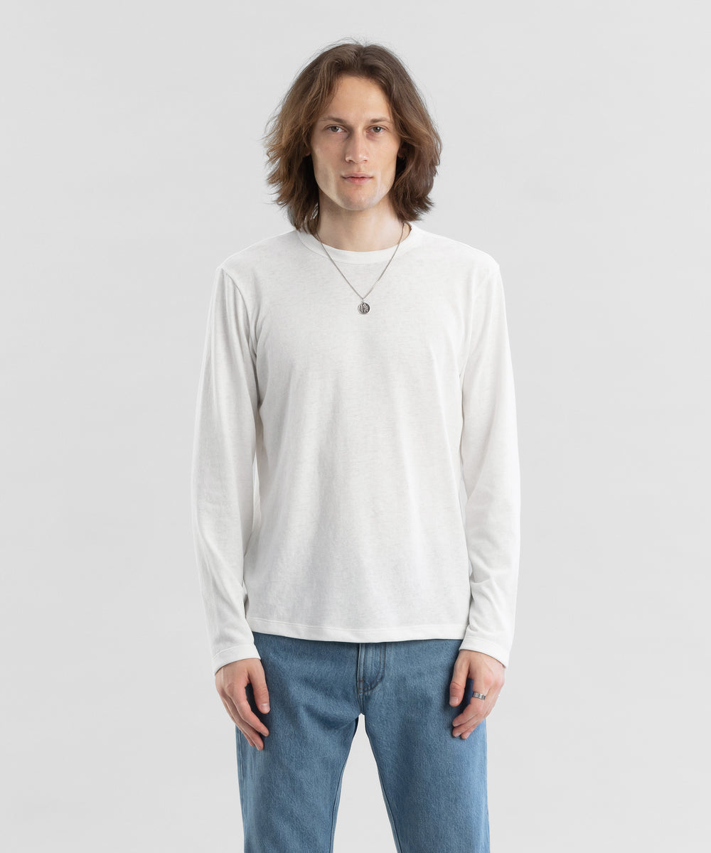 Slub 190 LS White Men's Crewneck T-shirt by Todd Shelton