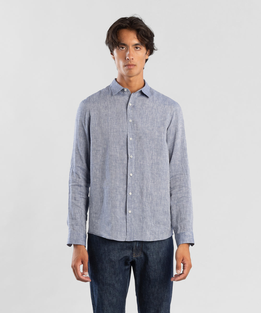 Linen 120 Navy Men's Shirt by Todd Shelton